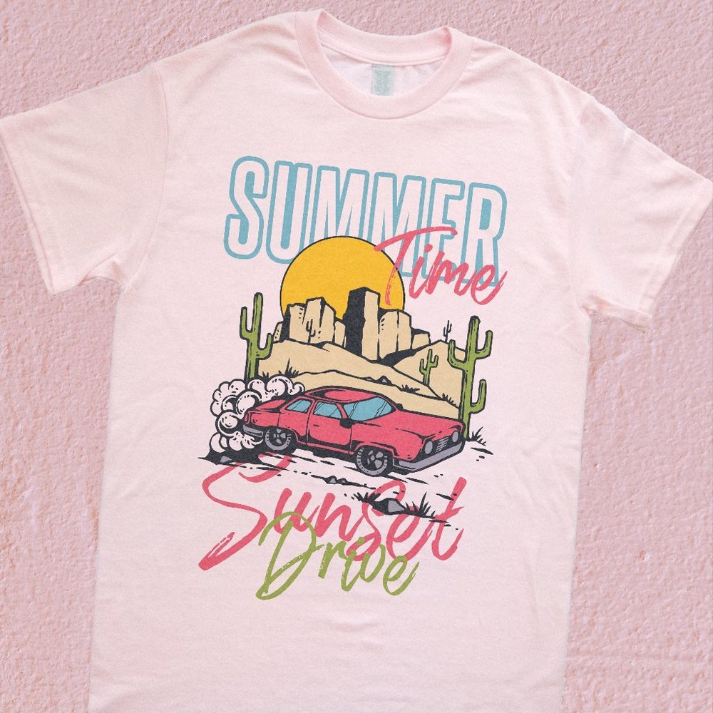 Summer Time Sunset Drive Pink T Shirt